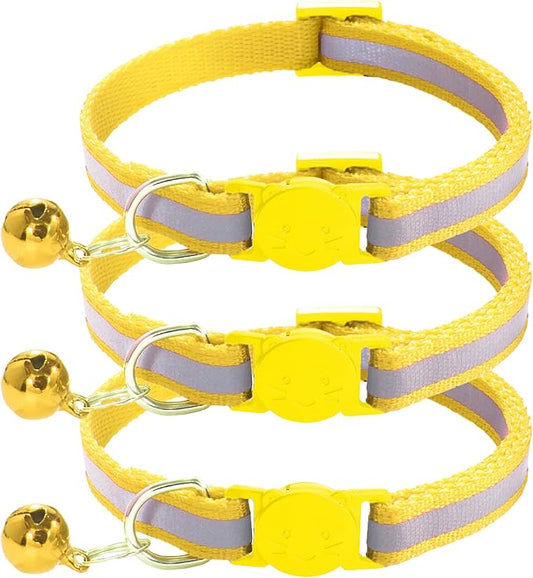 3 Pack Reflective and Breakaway Cat Collars with Bells，Adjustable Kitten Collars from 7.5 to 12.5 Inches, Ideal of Kitten Collar, Suitable for Girls and Boys (Yellow)