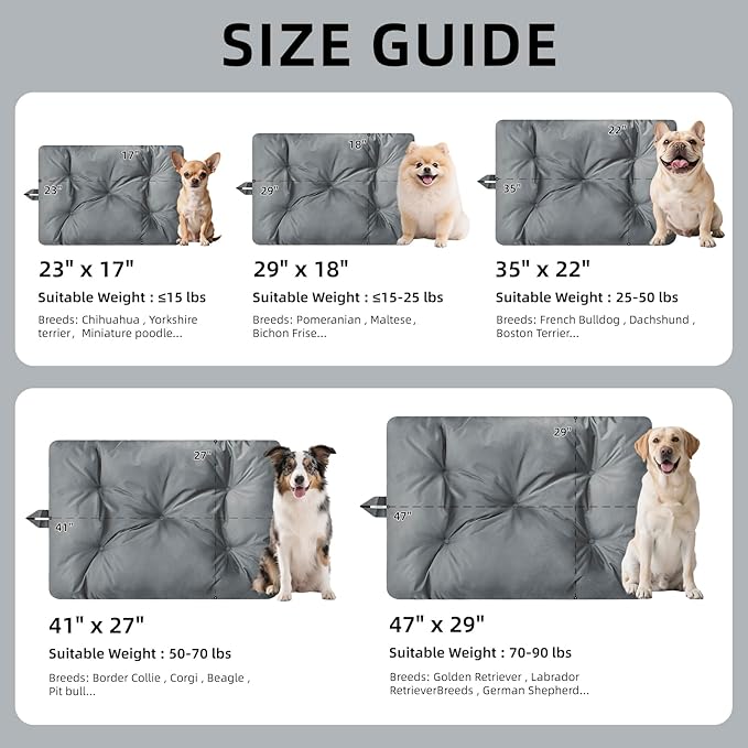 Chew Resistant Waterproof Dog Bed for Medium Dogs - Durable 35"x22" Kennel Pad with Soft Plush Filling, Machine Washable Crate Mat for Aggressive Chewers, Indoor Outdoor Pet Bed, Gray