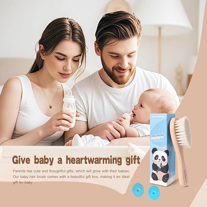 Baby Hair Brush Set,3 in1 Kit,1 Pack Goat Hair Bristles Brush 2 Pieces Silicone Cradle Cap Brushes Wood Handle Newborn Brush for Newborns and Toddlers