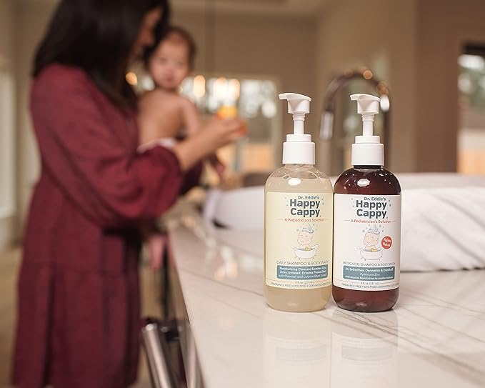 Happy Cappy Daily Medicated Shampoo and Body Wash Bundle - Baby Dandruff Shampoo, Helps Cradle Cap and Seborrheic Dermatitis, Reduces Redness, Dermatologist Tested, Fragrance-Free - 4 Pieces