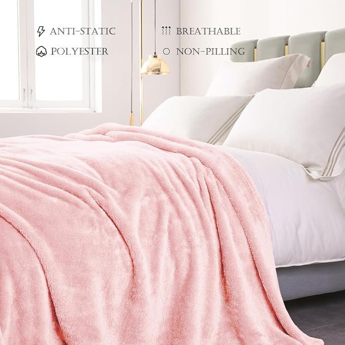 Exclusivo Mezcla Fuzzy Plush Fleece Bed Blanket Queen Size, Light Pink | 90x90 Inches, Super Soft and Cozy Bed Blanket, Fluffy Decorative Bedding for Livingroom, Bedroom, All Season