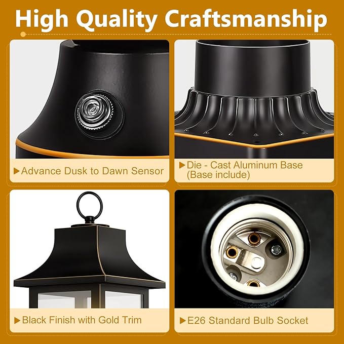Dusk to Dawn Outdoor Post Light, 19.29″ Matte Black Lamp Post Light Fixture with Pier Mount Base, Hardwired Waterproof Aluminum Pole Light for Garden Yard Patio Driveway,2-Pack