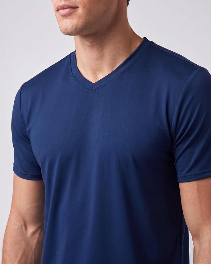 5 Pack Men's Dry Fit V Neck Gym Workout T Shirts Athletic Moisture Wicking | Cooling, Quick Dry, Breathable, Short Sleeve, Exercise, Cycling, Sports, Outdoor, Fitness, Golf, Crossfit, Hiking, Tennis