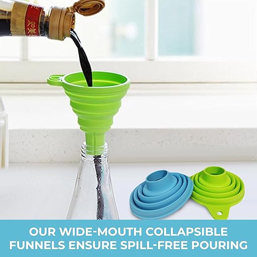 Foldable Silicone Kitchen Funnel - Easy to Carry - Heat Resistant, Non-Toxic & Odorless Wide Mouth Food Grade Gadget - Perfect for Transferring Liquid, Powder & Dry Ingredients | Set of 4