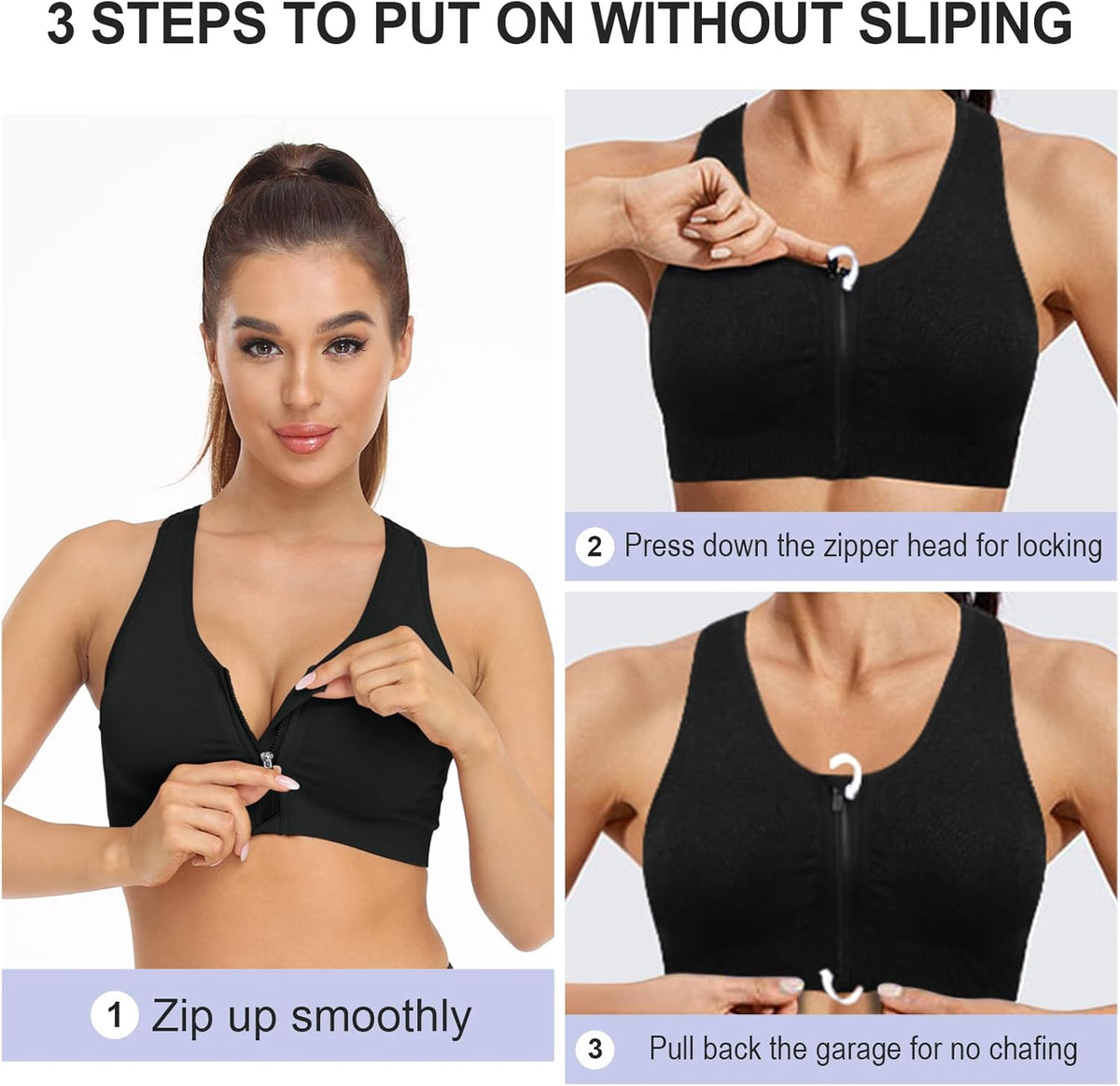 Skiennix Women's Zip Front Sports Bra - Wireless Comfort for Post-Surgery & Yoga | Activewear