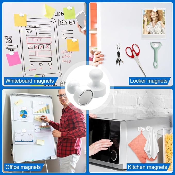 LOVIMAG Fridge Magnets 20Pcs, Magnet for Refrigerator Whiteboard, White | Small Strong Neodymium Metal Cute Push Pin for Classroom, Kitchen, Accessories Decorative, Office, Calendar