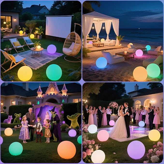 12-in LED Globe Orb Lamp, Dimmable RGB Color Changing Glowing Orb Lights Rechargeable Glowing LED Ball Light w/Remote, Waterproof Outdoor Globe Light Soothing Mood Lamp for Bedroom Garden Patio Decor