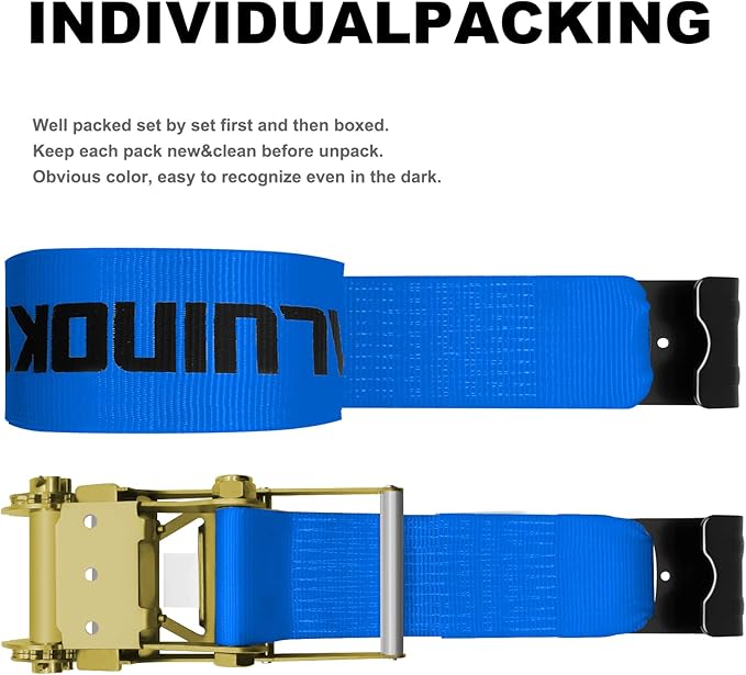 4Pack 4 inch Ratchet Straps Flatbed 4x30 Truck Strap with Flat Hook for Flatbed Trailer Winch Strap Heavy Duty 4 inch Ratchet Straps Flatbed Blue