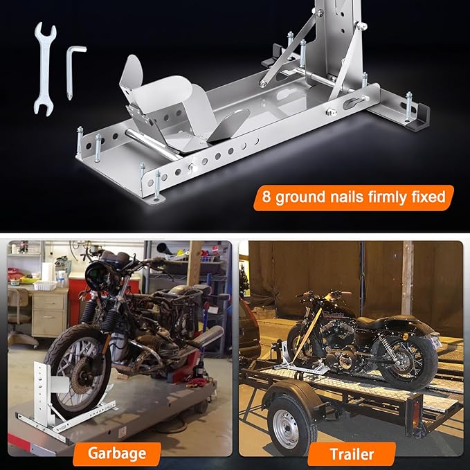 CIRONBOW Stainless Steel Motorcycle Wheel Chock Stand, Antirust Heavy Duty 3000lbs Load Capacity Universal Front Tire Stand Chocks for Motorcycle, Dirt Bikes/Trailer Wheel Silver