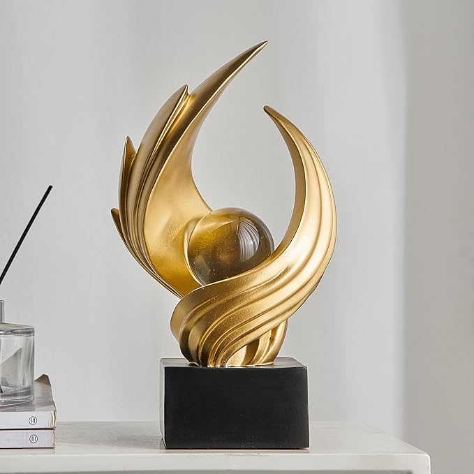 FJS Modern Gold Statue Living Room Decor, Resin Shelf Decor Accents, Abstract Art Sculptures Decorations for Bookshelf Dining Room Office Coffee Table TV Stand