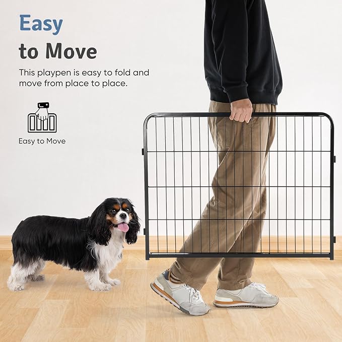 DUMOS Dog Playpen Indoor, Metal 24 Inch 8 Panels Foldable Pet Fence with Door, Outdoor Small Medium Large Dog Puppy Portable Exercise Play Pen for RV Camping, Trips, Play Yard