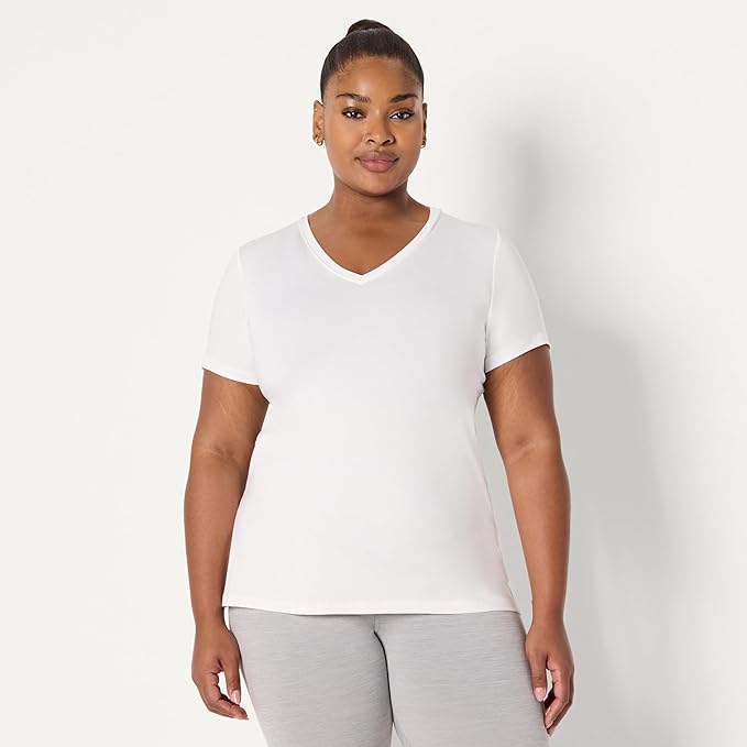 Amazon Essentials Women's Active Quick Dry Tech Stretch Short-Sleeve V-Neck T-Shirt (Available in Plus Size), Pack of 2