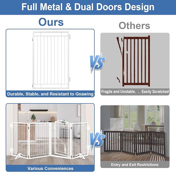 Metal Free Standing Dog Gate with Cat Door for Indoor/Outdoor,40" Extra Wide Foldable Pet Gate,32" Tall Foldable Indoor Dog Fence for Large Openings Stairs,Deck,Yard,Doorways(2 Panels,White)