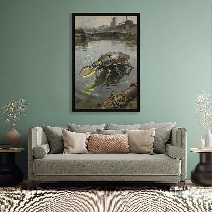 Framed Industrial Fantasy Wall Art for Living Room TV Wall Post Apocalyptic Style Home Decor 20x30in