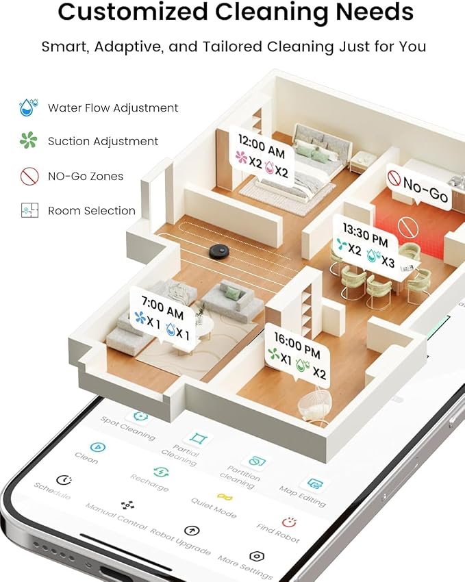 Lefant Robot Vacuum and Mop Combo,75-Days Self-Emptying,6000Pa Powerful Scution,Multi-Floor Mapping, No-Go Zones,140 Min Runtime,2.4G/5G WiFi/Alexa/APP/iWatch, M2 Plus Black
