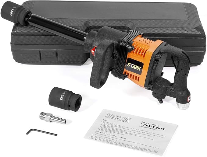 Stark USA 1" inch Heavy Duty Air Impact Wrench Gun Long Shank Pneumatic Truck (38mm & 41mm Socket) Impact Gun Heavy Duty Repairs and Maintenance with Carrying Case