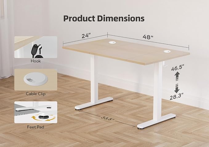 YDN 48 x 24 Inch Nature Electric Standing Desk | Adjustable Height, Sit Stand, Cable Management, Ergonomic, Home Office