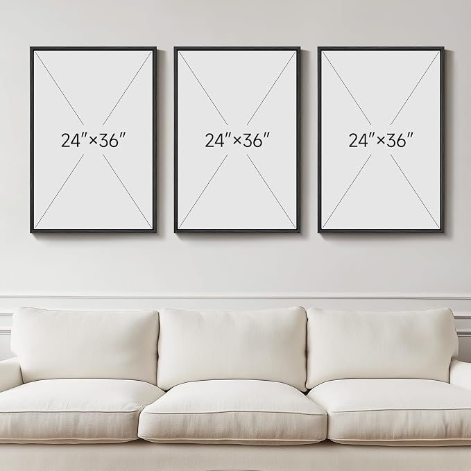 Large Framed Neutral Abstract Wall Art for Living Room, 3 Piece Modern Canvas Prints Paintings Artwork for Walls, Black Beige Brown Neutral Tone Pictures for Hallway Bedroom Office Wall Decor 24x36 In