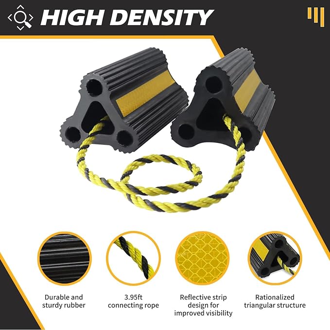 Wheel Chocks for RV Trailer Camper Trucks and Aircraft, Versatile Heavy Duty Rubber Wheel Chocks Block with 3 Reflective Strips, Tire Wheel Immobilizers & Chocks, [2pair/4pack with Rope]RV Accessories