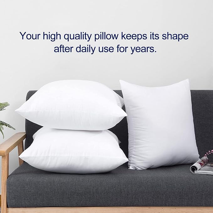 HITO 20x20 Pillow Inserts (Set of 4)- 100% Cotton Covering Down Alternative Throw Pillows White for Couch Bed Sofa