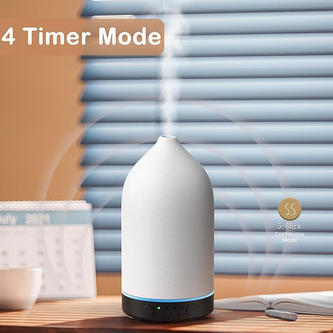 Diffuserlove Ceramic Diffuser 160ML Essential Oil Diffusers Aromatherapy Essential Oil Diffuser for Room Air Diffuser for Home Bedroom Stone Diffuser Black Wood Pattern Base (Size:6.8" H x 3.6" W)