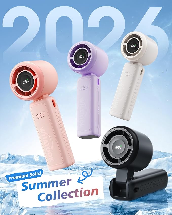 WHATOOK Portable Personal Handheld Fan: High Speed Cooling Fan, 12 Hours Battery Life, USB Rechargeable, Small Essentials for Women Cruise Travel, Beach Vacation (Purple)