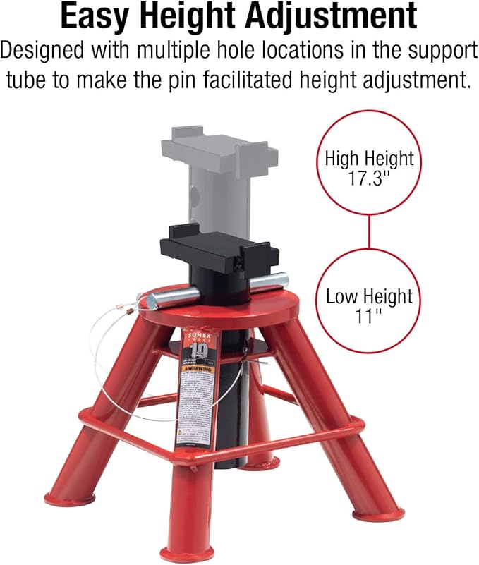 SUNEX TOOLS 1210 10-Ton Low Height Pin Type Jack Stands, Pair