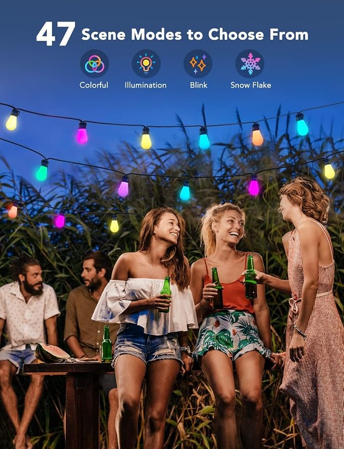 Govee Smart Outdoor String Lights H7029, 24ft RGBIC, IP65, 47 Scene Modes | 8 Dimmable LED Bulbs Outdoor Lights with Color Changing Warm White Lights for Patio, Backyard, App Control, Bluetooth