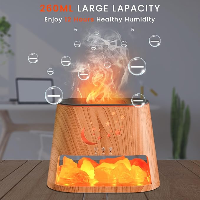 Essential Oil Diffuser : 260ml Aromatherapy Diffuser & Himalayan Salt Lamp with Remote Control & Timer,Cool Mist Humidifier with 8 Colors LED Lights & Auto-Off for Bedroom,Offce,Yoga Room(Wood Grain)
