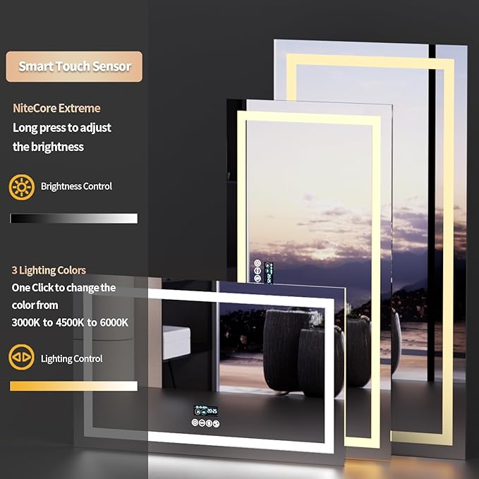 LUVODI Smart LED Bathroom Mirror: 71”x32”Large Wall Mounted Vanity Mirror with Bluetooth Speaker and Time Temperature Display - Dimmable Lighted Modern Makeup Mirror with Front&Back Lit Anti Fog