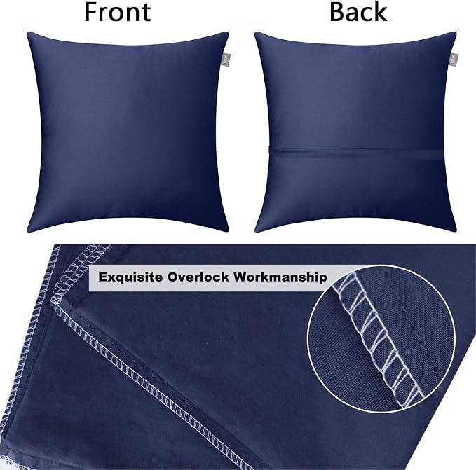 Thmyo 4-Pack 100% Cotton Comfortable Solid Decorative Throw Pillow Case Square Cushion Cover Pillowcase Sublimation Blank Pillow Covers Halloween DIY Throw Pillowcase(18x18inch/45x45cm,Dark Blue)