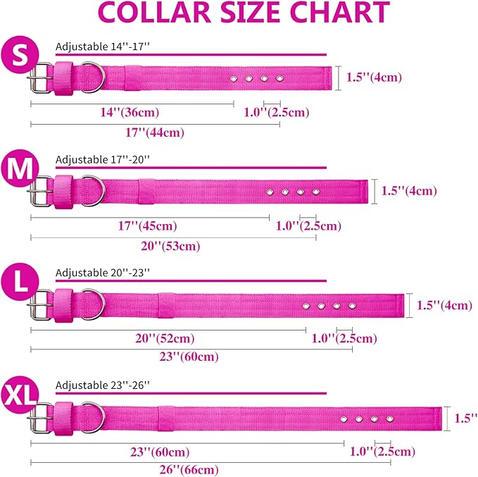 Heavy Duty Tactical Dog Collar - 1.5" Width Military Durable Thick Nylon with Adjustable Metal D Ring & Buckle Working Training K9 Collar for Medium Large Dogs (S(14"-17"), Hot Pink)