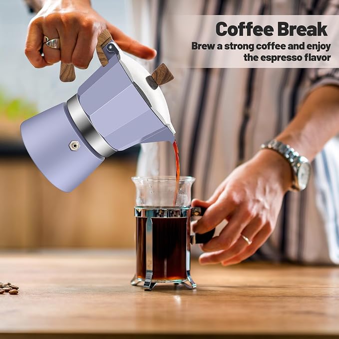 3 Cup Aluminum Moka Pot Purple Classic Stovetop Espresso Coffee Maker 150ml 5oz Coffeemaker Percolator Mocha Pot Greca Coffee Maker Cafe Makers for Italian and Cuban Café Brewing Purple