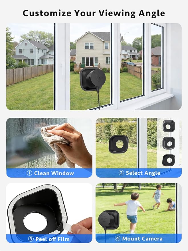 Septekon 2 Pack 2K Window Security Camera with No-Drill 18�� Tilt Angle Mount, Dual-Band 2.4GHz & 5GHz WiFi, Indoor Camera for Outdoor Monitoring, Color Night Vision, AI Human Detection, Black