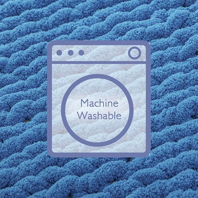 Bigacogo Chunky Knit Throw Blanket for Couch, 40x80 inches, Bright Blue | Hand Knit with Jumbo Chenille, Soft Breathable Cable Knit for Sofa Bed Living Room, Machine Washable, Gift for Mom Friend