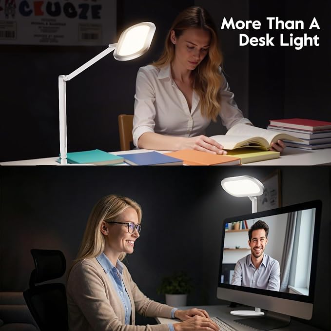 LitONES Premium LED Desk Lamp, Dual-Sided Soft Lighting with Knob Remote | Eye-Caring Diffused Light for Home Office, Video Conferencing, Zoom, Reading, Study, Craft, Stepless Dimming & Color, Memory