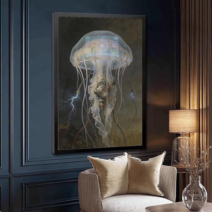 Framed Fantasy Wall Art for Living Room TV Wall Futuristic Tech Inspired Home Decor 20x30in