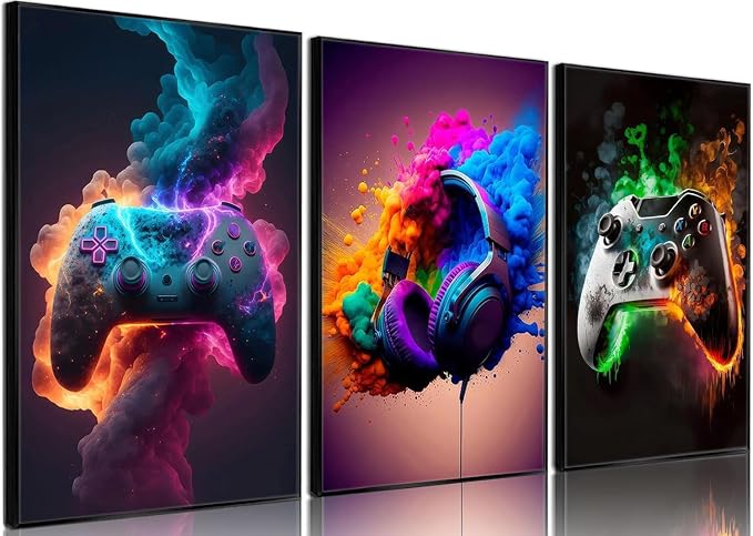 BGFCE Gaming Room Decor - Wall Art Set of 3, Video Gaming Theme, Unframed 12x16in Canvas Posters for Teen Boys Room