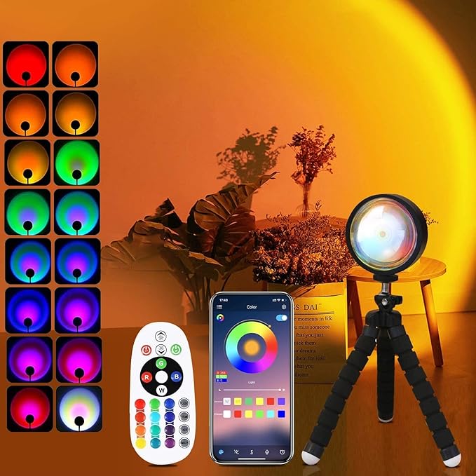 QUIGO Sunset Projector Lamp, 16 Colors Changing with Remote & App Control, Night Light for Bedroom, TikTok Room Decor Aesthetic, Sunrise/Sunset Light