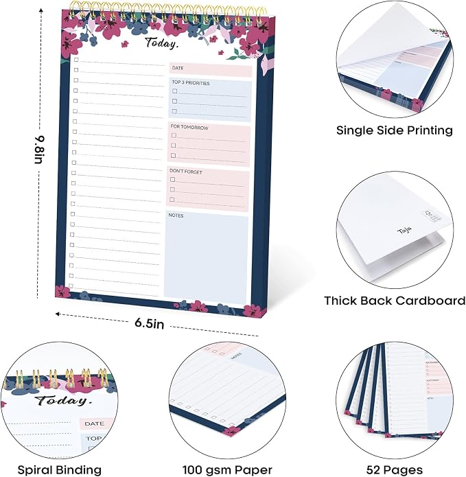 Taja To Do List Notepad, Undated Daily Planner for Work and Goal Setting | Twilight Petals, 52 Sheets, 9.8" x 6.5" , for Office, Home and school, Daily Task Planning, Notes and Everyday Organization