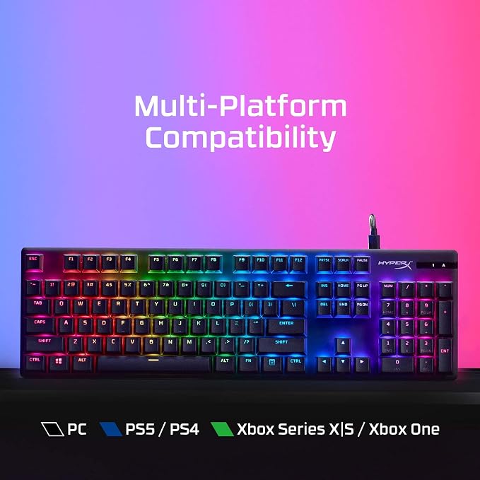 HyperX Alloy Origins PBT - Mechanical Gaming Keyboard, Keycaps, RGB Lighting, Compact, Aluminum Body, Adjustable Feet, Customizable with NGENUITY, Onboard Memory Clicky Switch, Black