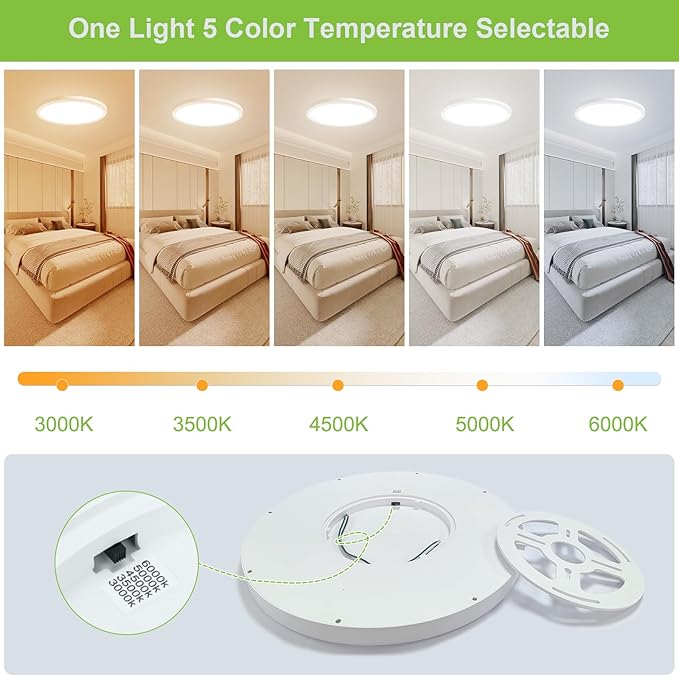 hunhun 8 Pack 3200lm LED Flush Mount Ceiling Light 28W 12 Inch 5CCT Adjustable Super Slim 0.87 inch led Ceiling Light Fixture Round Ceiling Lamp for Bedroom Living Room Kitchen Laundry White