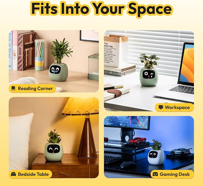 PLANTSIO Ivy Interactive AI Desk Companion, Smart Plant Pet with 100+ Expressions, Cute Indoor Planter for Office Decor, Unique Gift for Plant Lovers & Coworkers(Ivory)