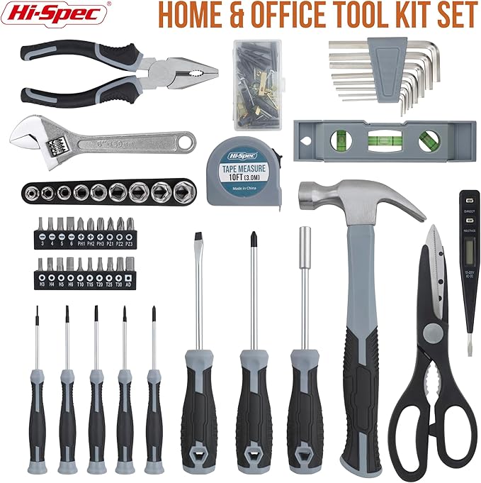 Hi-Spec 54pc General Household Tool Set – Home & Garage Hand Tool Kit with Toolbox Storage Case for DIY, Basic Repairs, Apartment, First-Time Homeowner & Everyday Home Maintenance