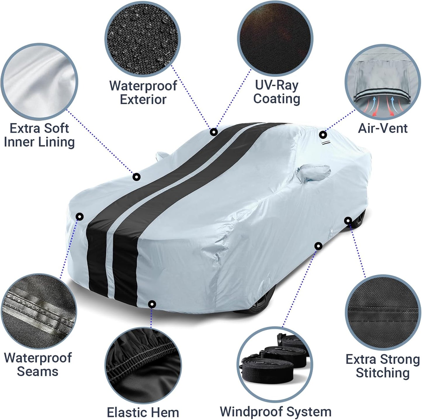 iCarCover Custom Car Cover for Buick Regal (1988-2020) Waterproof All-Weather Rain Snow UV Sun Protector Full Exterior Indoor Outdoor Car Cover (Stripe - Gray/Black)