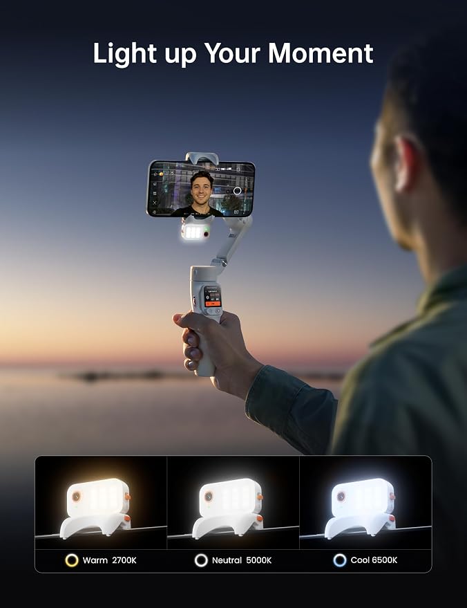Hohem iSteady V3 Ultra Gimbal Stabilizer for Smartphone, AI Tracking Phone Gimbal, 1.22" Touchscreen Detachable Remote Control, Built-in Extension Rod & Tripod, 360�� Infinite Pan, Vlog Filming, White