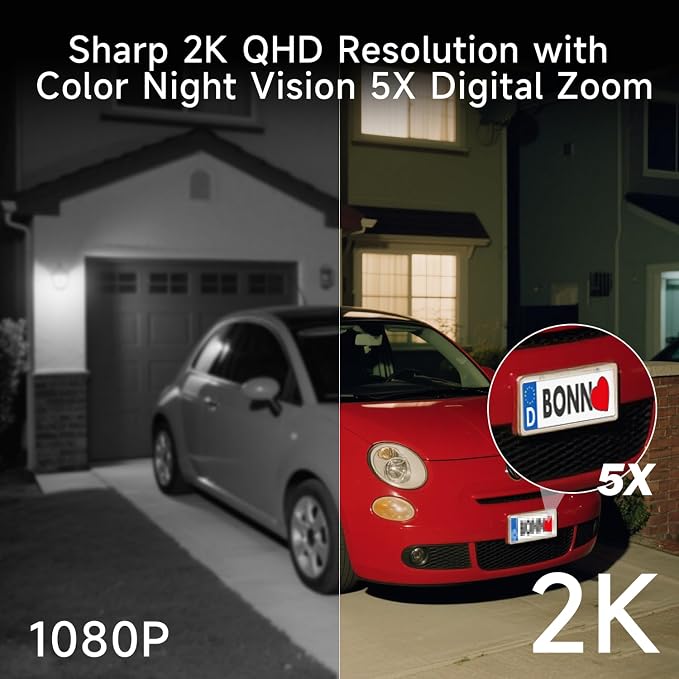 2K Security Camera Wireless Outdoor, 5GHz/2.4GHz WiFi Camera for Home Security Battery Powered, AI Motion Detection, Color Night Vision, 2-Way Talk,Siren,Spotlight,IP65,Works w/Alexa,Cloud/SD