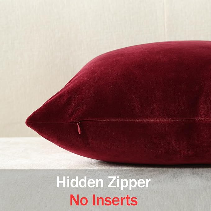 Lumbar Pillow Covers 12x20 Wine Red: Pack of 2 Cozy Soft Velvet Rectangular Modern Luxury Decorative Throw Pillow Cases for Christmas Sofa Couch Living Room Bed Home Decor