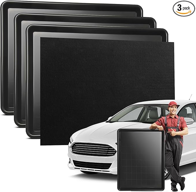 3-Pack Oil Drip Pan for Under Car – 26.8"x20.5" Large Flexible Oil Trays with Spill Mat, Reusable Car Oil Drain Pan, Heat Resistant Floor Catcher for Auto & Home Use