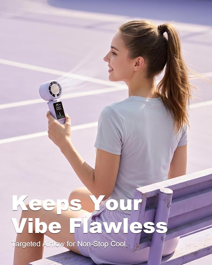 Portable Turbo Fan with Ice Cooling, 7.4m/s High Speed Handheld & Neck Fan, 180° Foldable 4-in-1, Carabiner Clip, 100 Speeds Stepless Control, USB-C Rechargeable, for Travel Makeup Hot Flashes